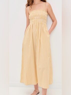 Faithfull the Brand Yellow Striped Midi Dress
